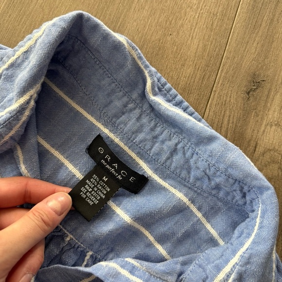 Macy’s Grace Costal Blue Striped Button Down Shirt - Picture 6 of 6